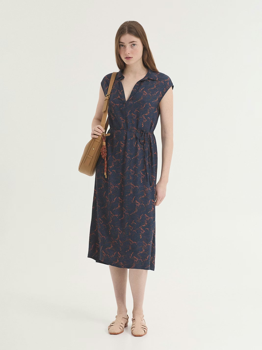 Aegean Sea print midi dress Navy