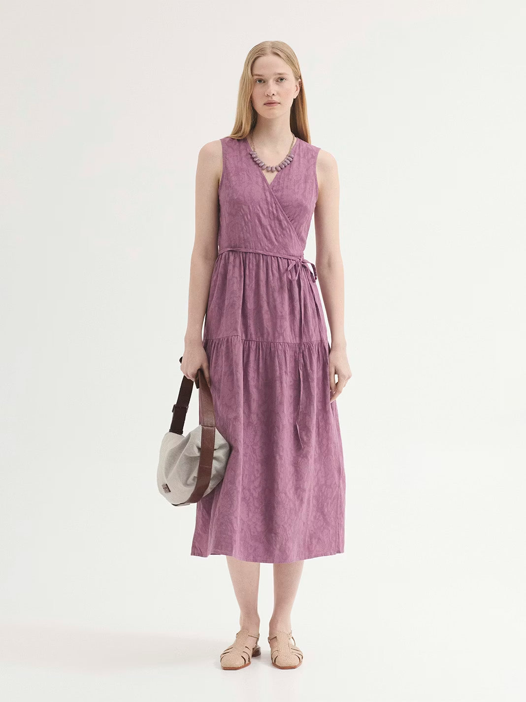 Jacquard dress with flowers Mauve
