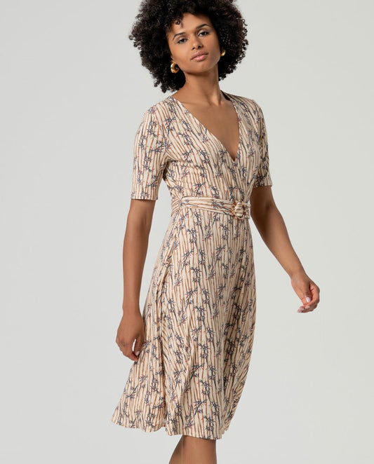 Printed midi dress Ecru