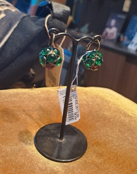 Earrings ball with glass stones green