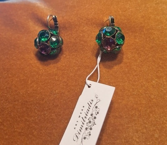 Earrings ball with glass stones green