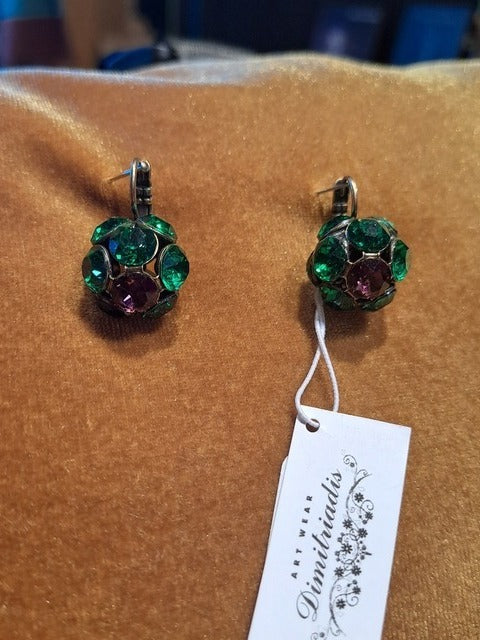 Earrings ball with glass stones green