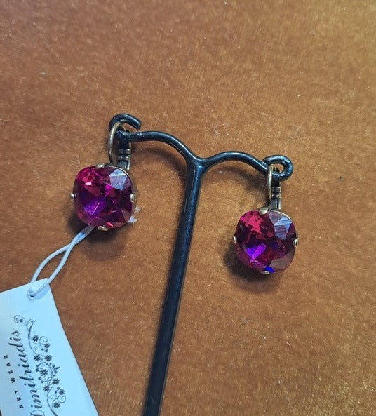 Crystal earrings fuchia