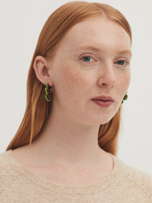 Flower-shaped hoop earrings Green