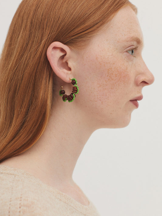 Flower-shaped hoop earrings Green