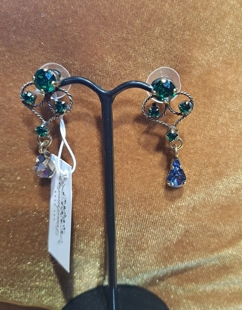 Long crystal earrings green