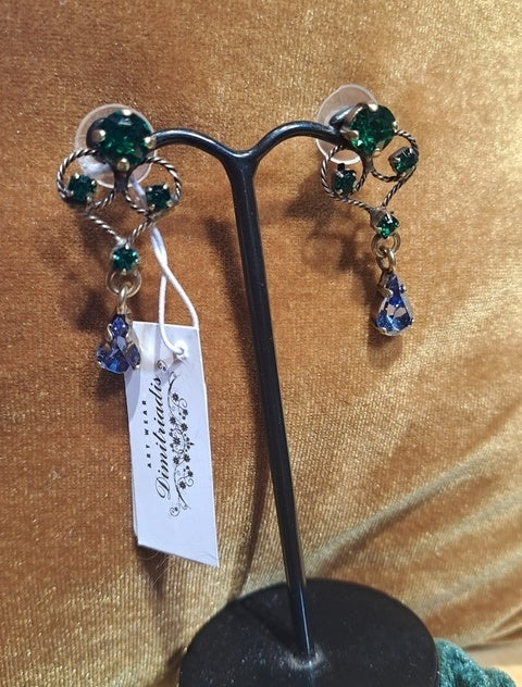 Long crystal earrings green