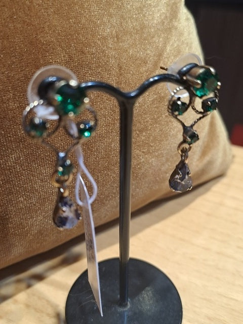 Long crystal earrings green