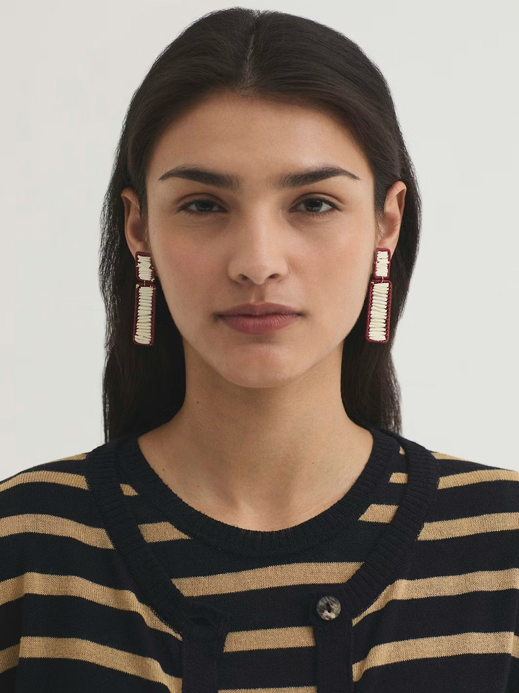 Rectangular raffia earrings Ecru
