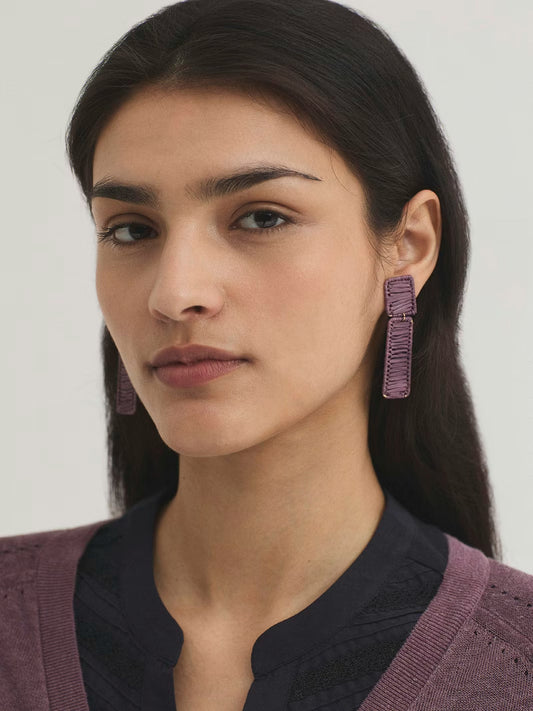 Rectangular raffia earrings Mauve