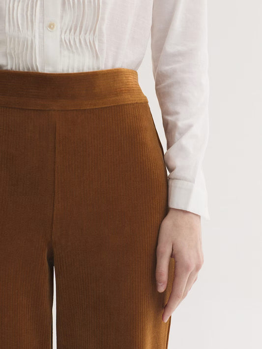 Elastic corduroy trousers Ochre