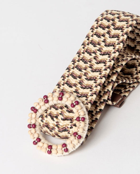 Raffia elastic belt Brown