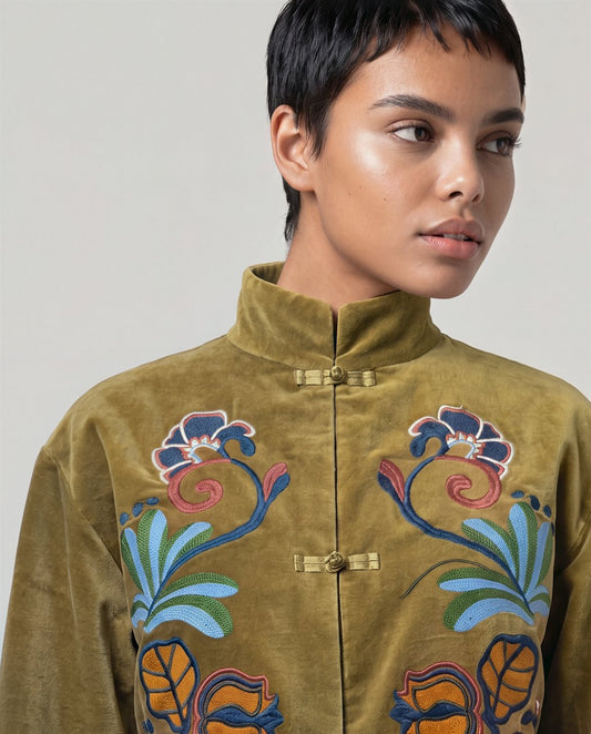Embroidered jacket Mustard