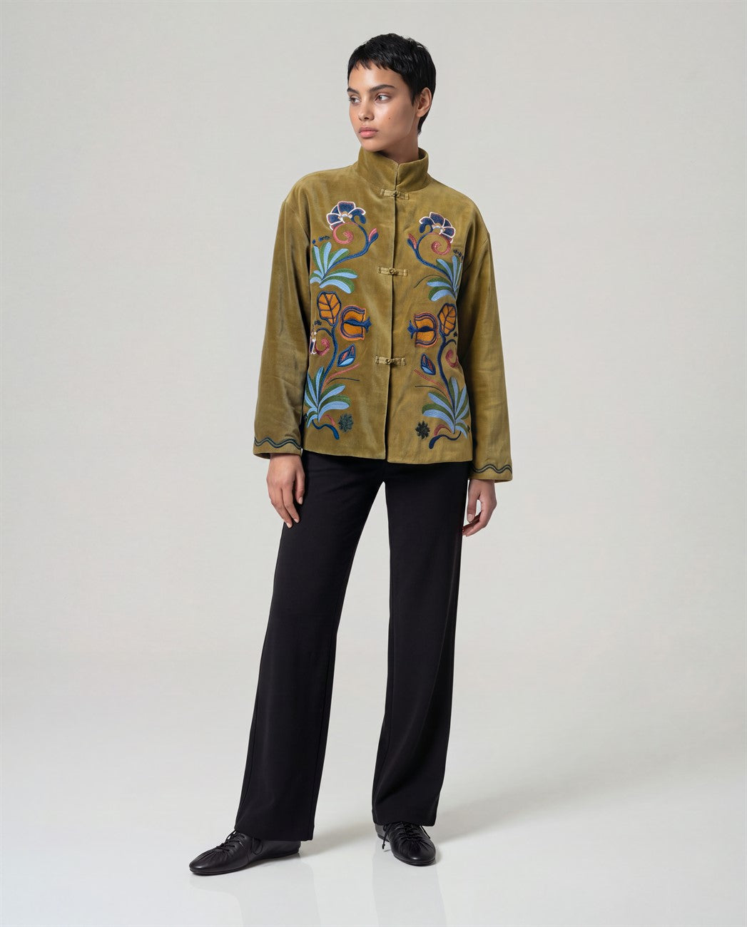 Embroidered jacket Mustard