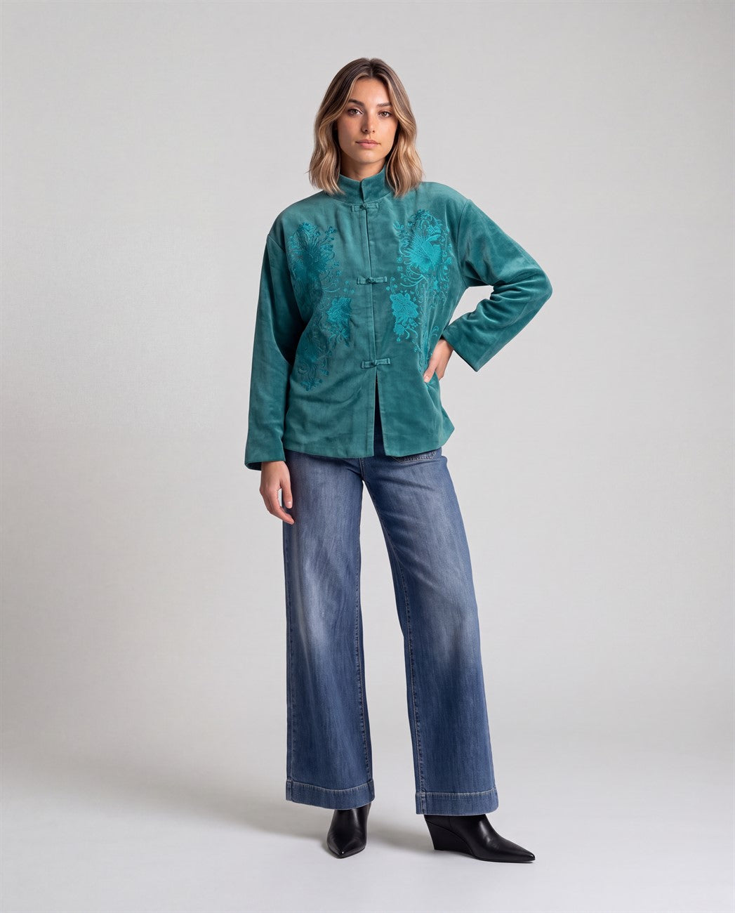 Embroidered jacket Petrol