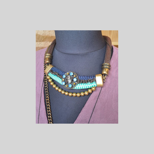 Necklace bronze with glass stones Brown