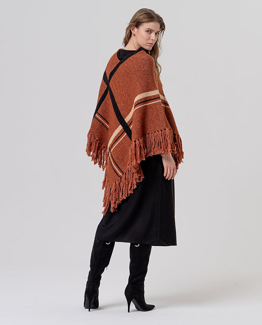 Fringed poncho Camel