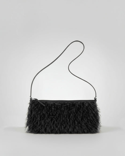 Baguette fur bag Black