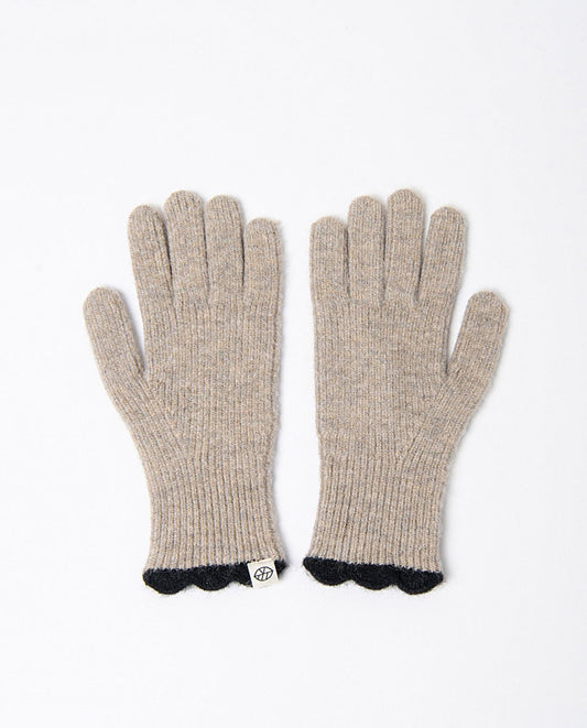 Pair of light grey knitted gloves with black cuffs