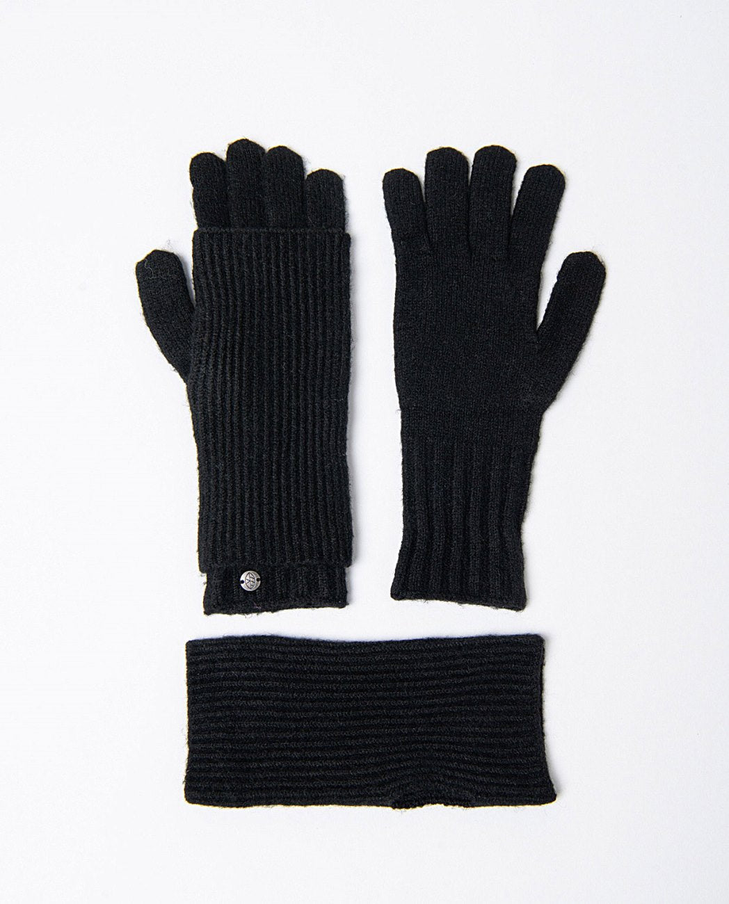 Set of black knitted gloves with detachable matching mittens