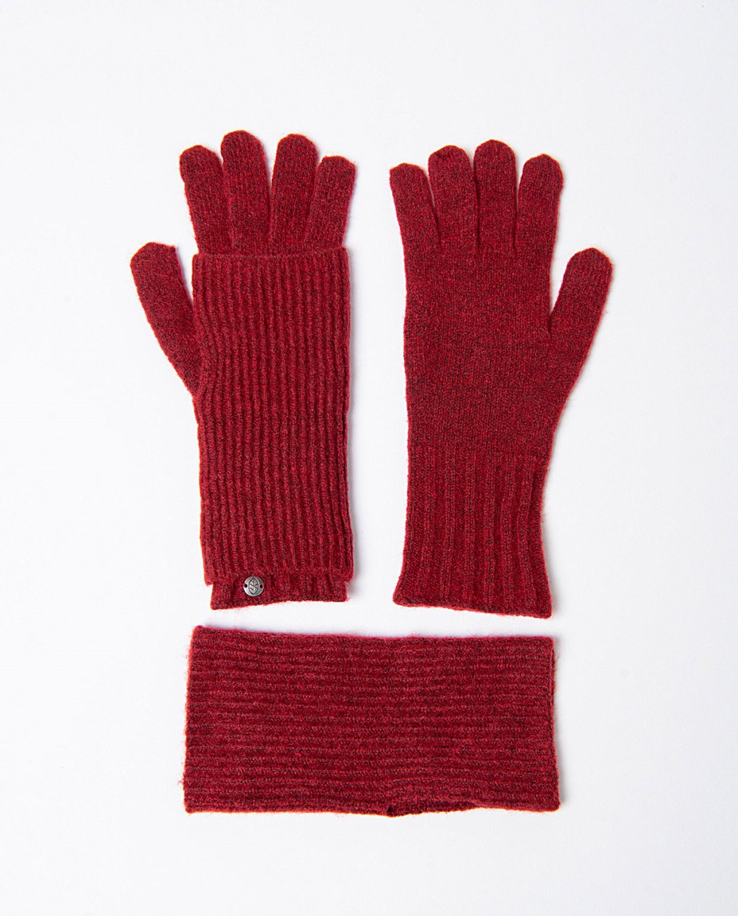 Set of bordeaux knitted gloves with detachable matching mittens