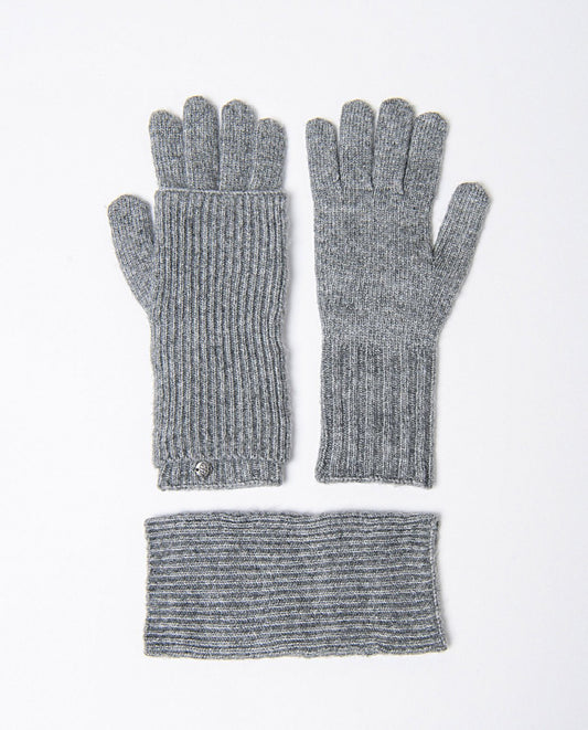 Pair of grey knitted gloves with detachable matching mittens