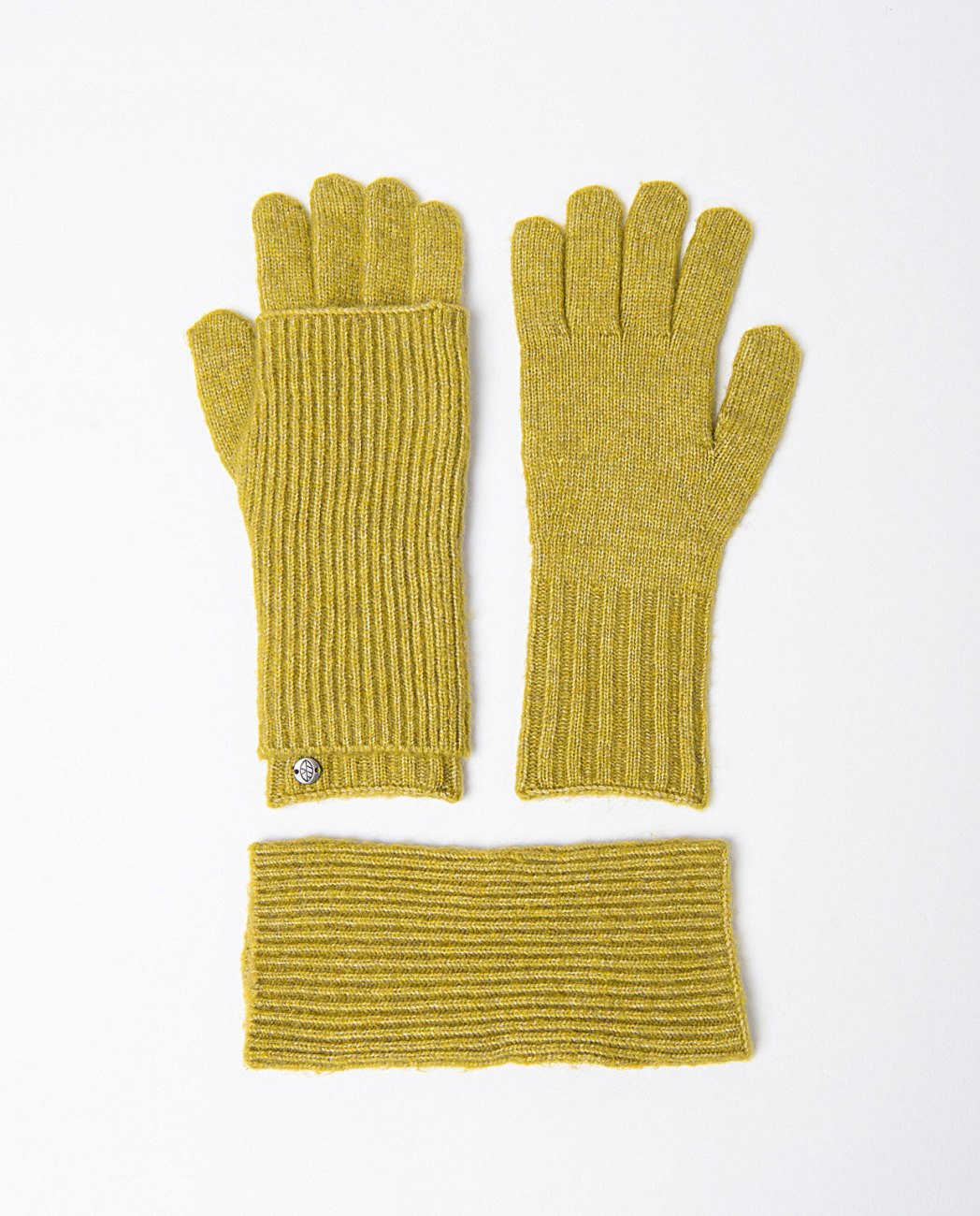 Pair of light green knitted gloves with detachable matching mittens 