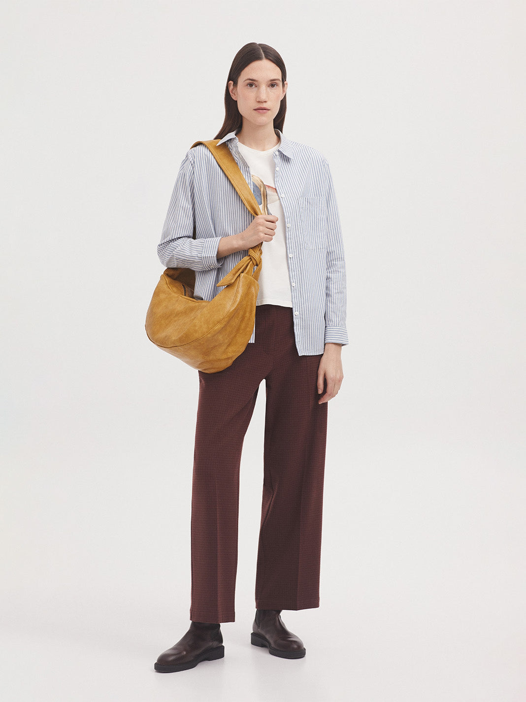 Washed leather effect half moon bag