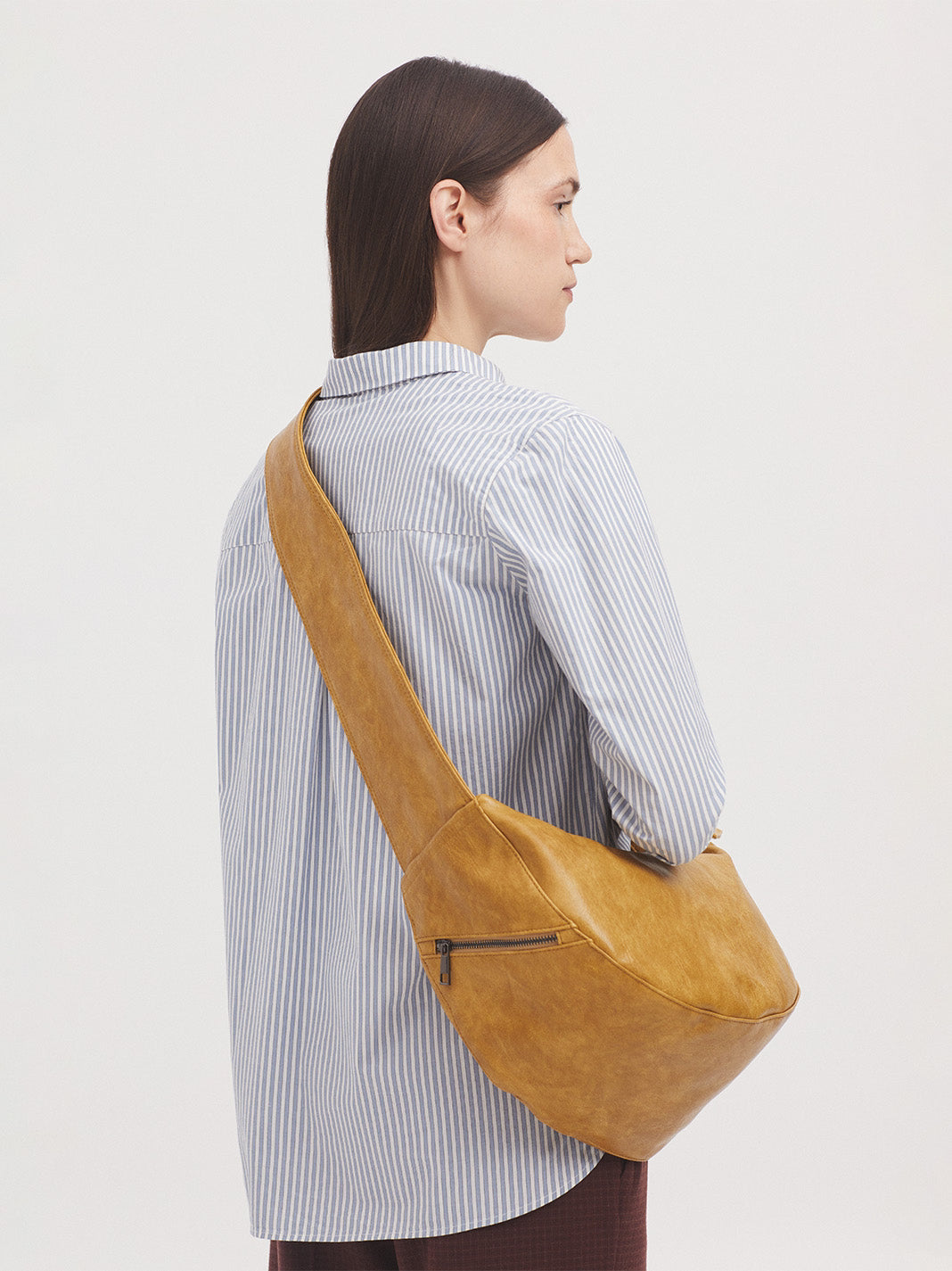 Washed leather effect half moon bag