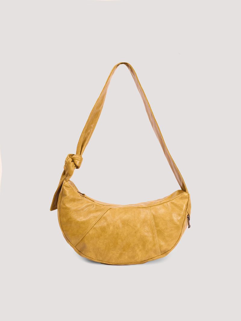 Washed leather effect half moon bag