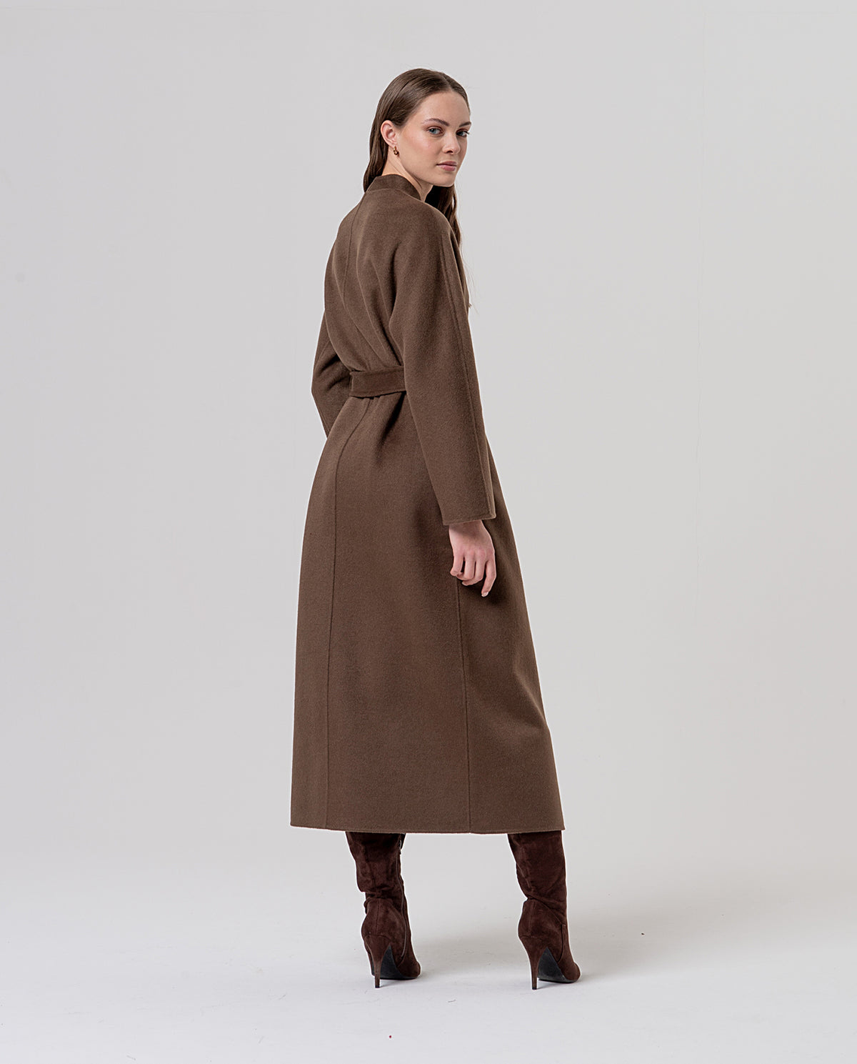 Handmade belted coat Dark Camel