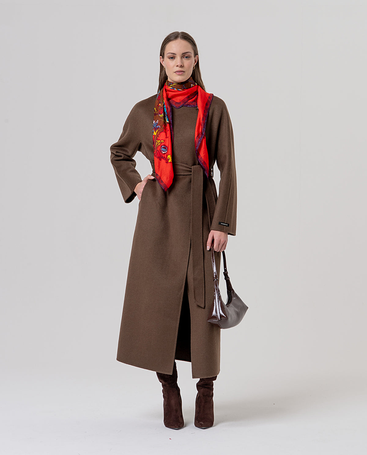 Handmade belted coat Dark Camel