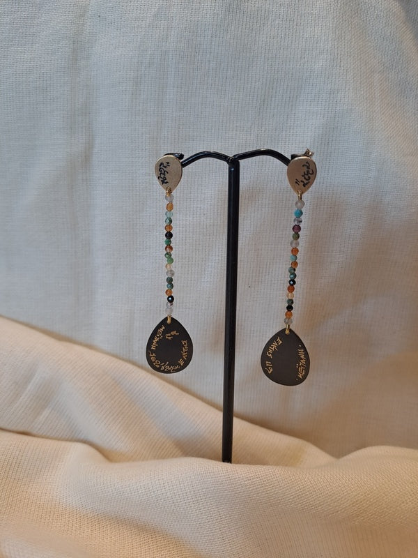 Bronze earrings with precious stones