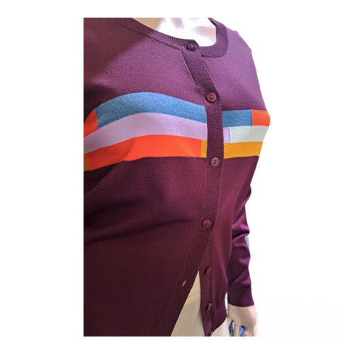 Cardigan with positional color stripes