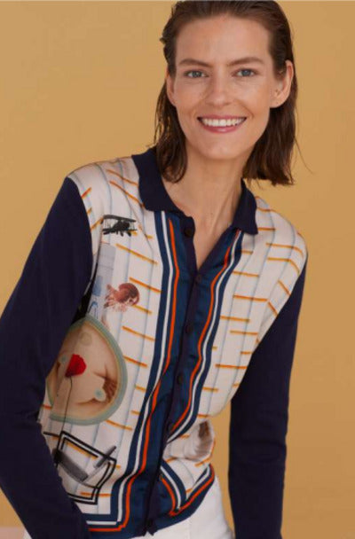 Polo neck cardigan with bauhaus print