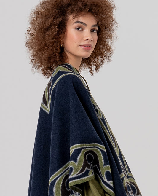 Jacquard poncho Navy