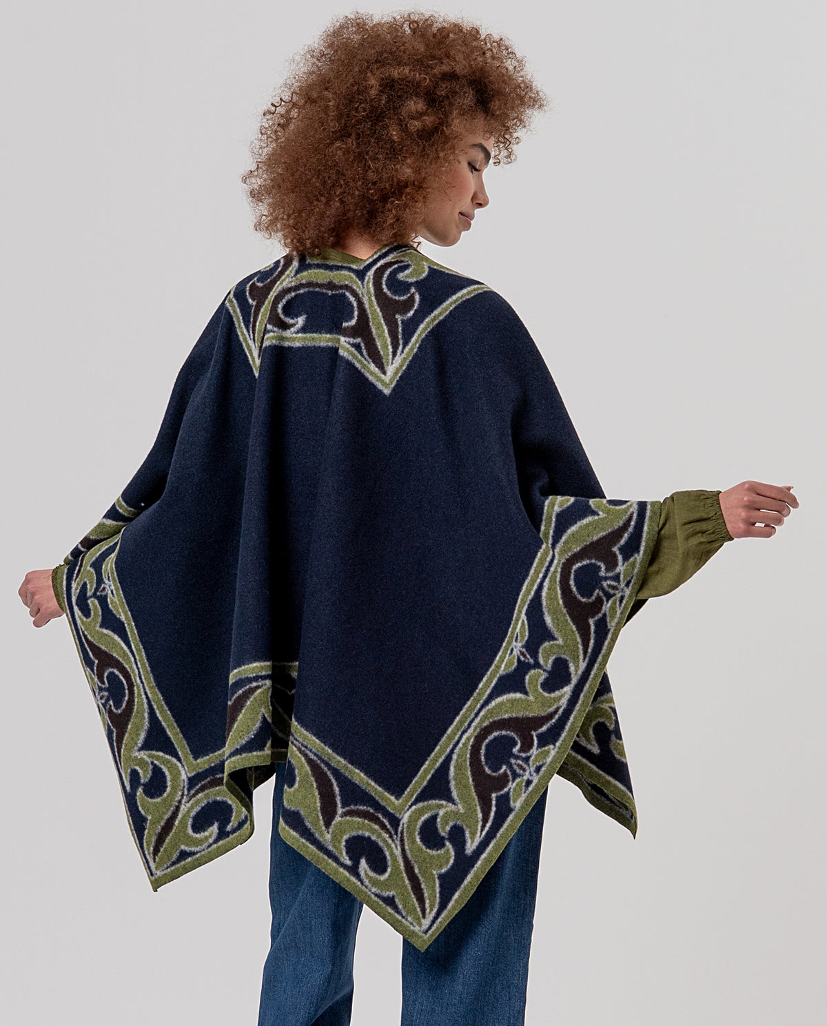 Jacquard poncho Navy