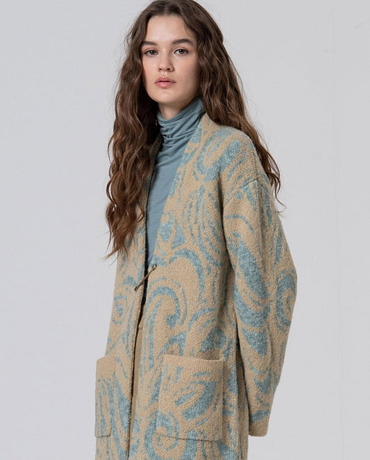 Jacquard buckle coat blue