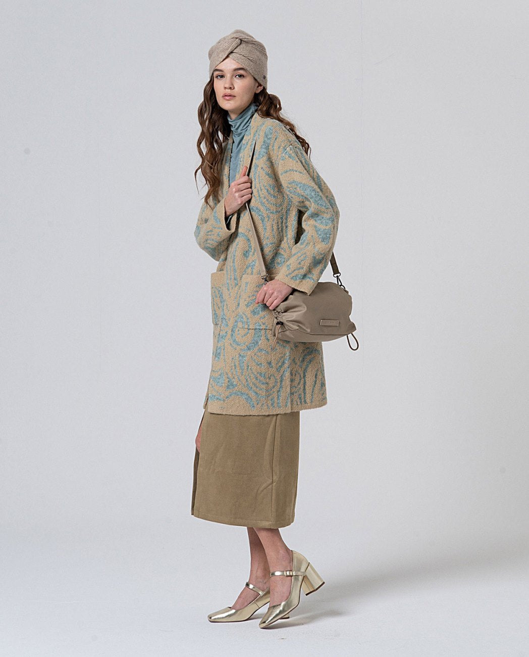 Jacquard buckle coat blue