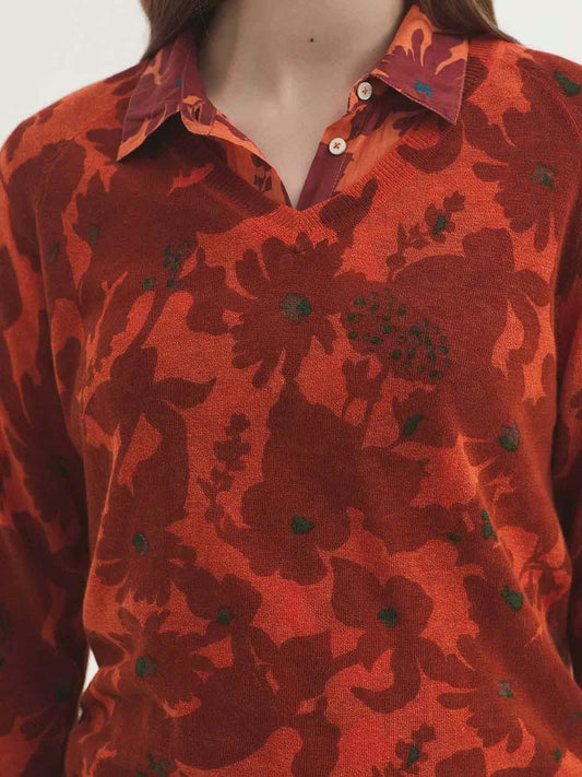 Penelope Flowers print sweater Intense Terracotta