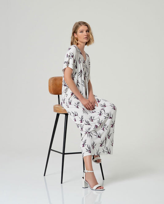 Long printed dress White