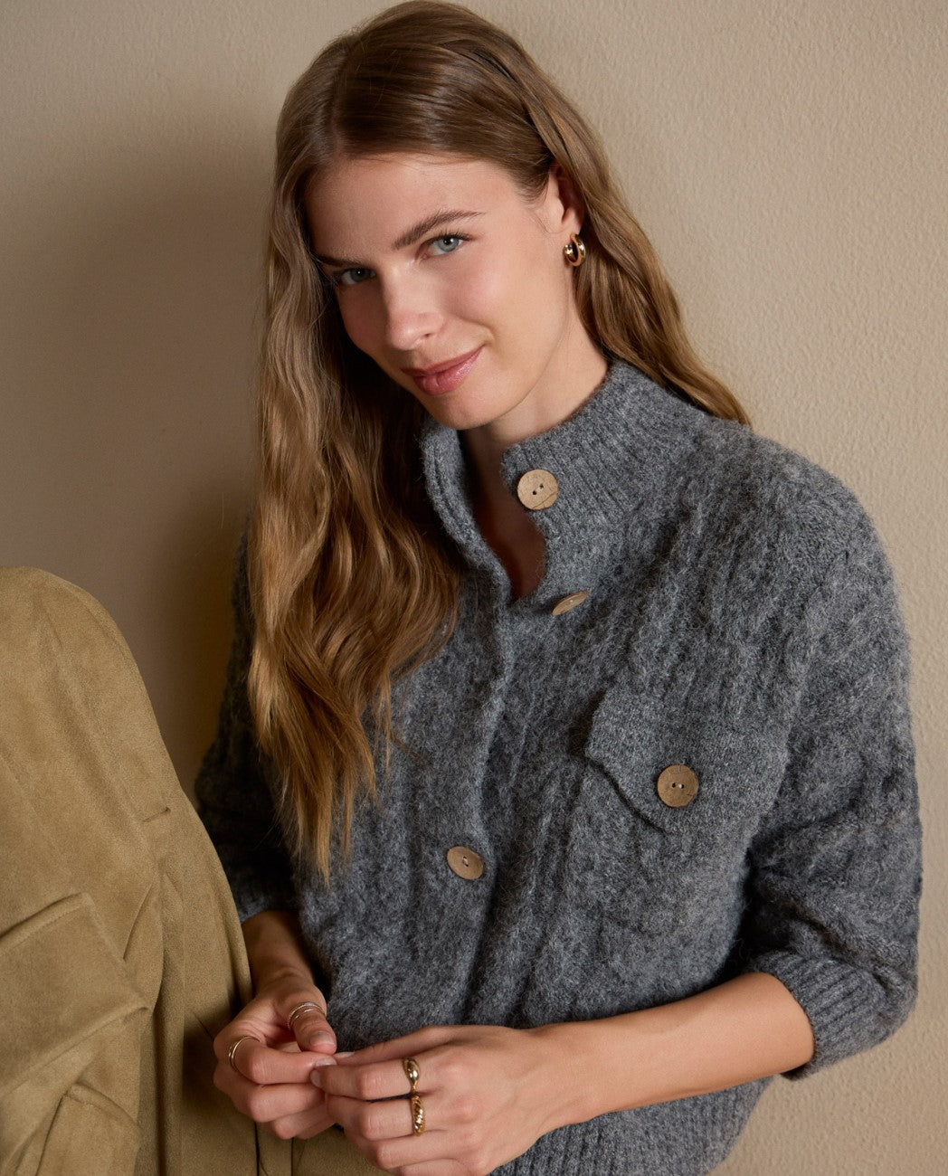 Oversized cable-knit cardigan Grey