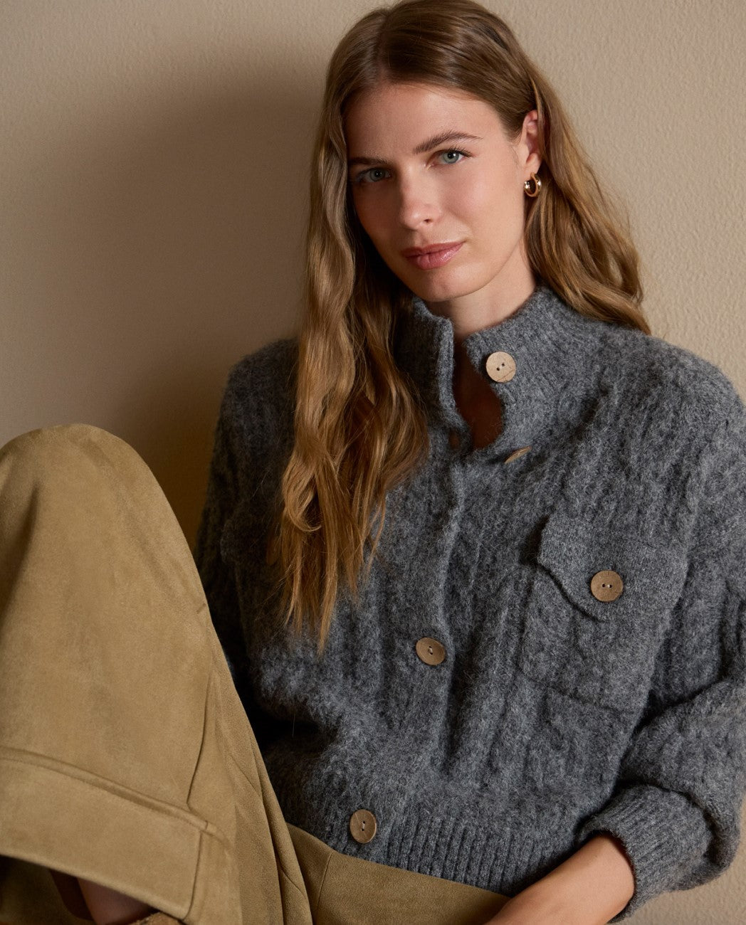 Oversized cable-knit cardigan Grey