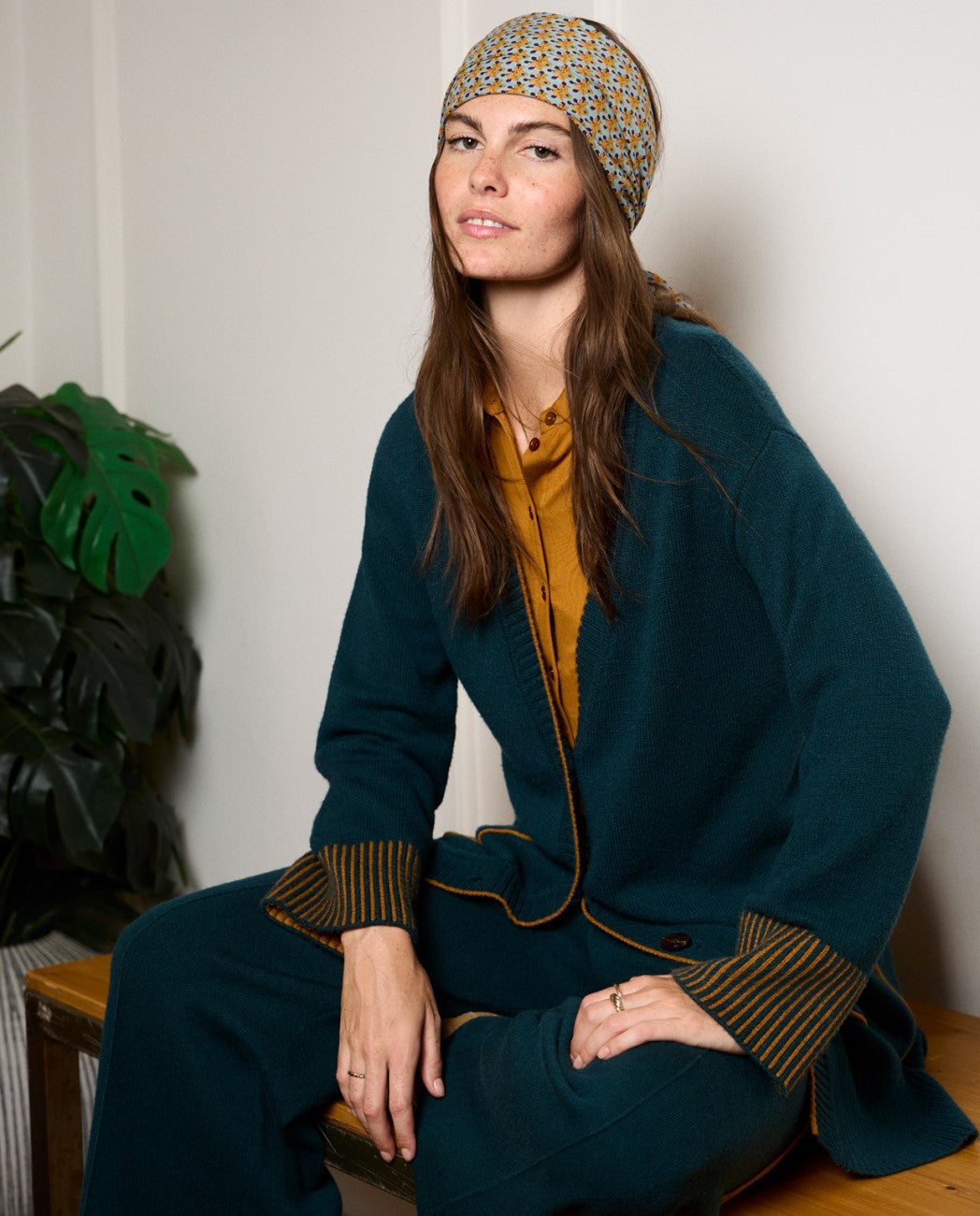 Long cardigan with pockets green