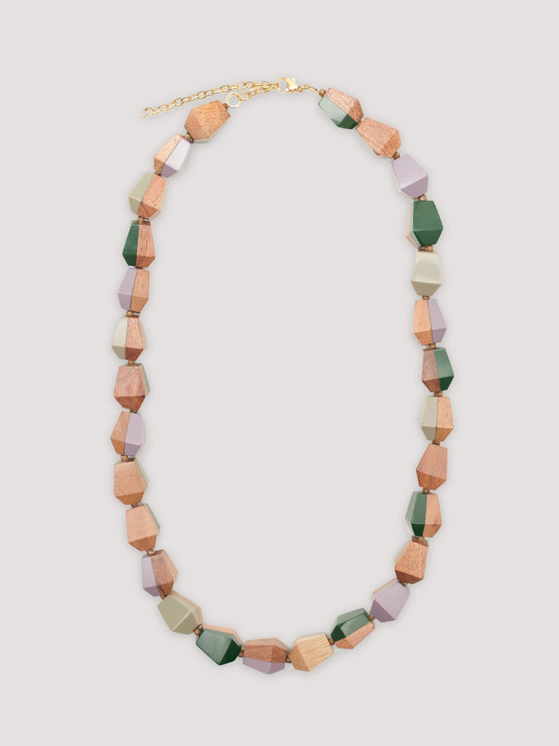 long wood and resin lavender green khaki necklace