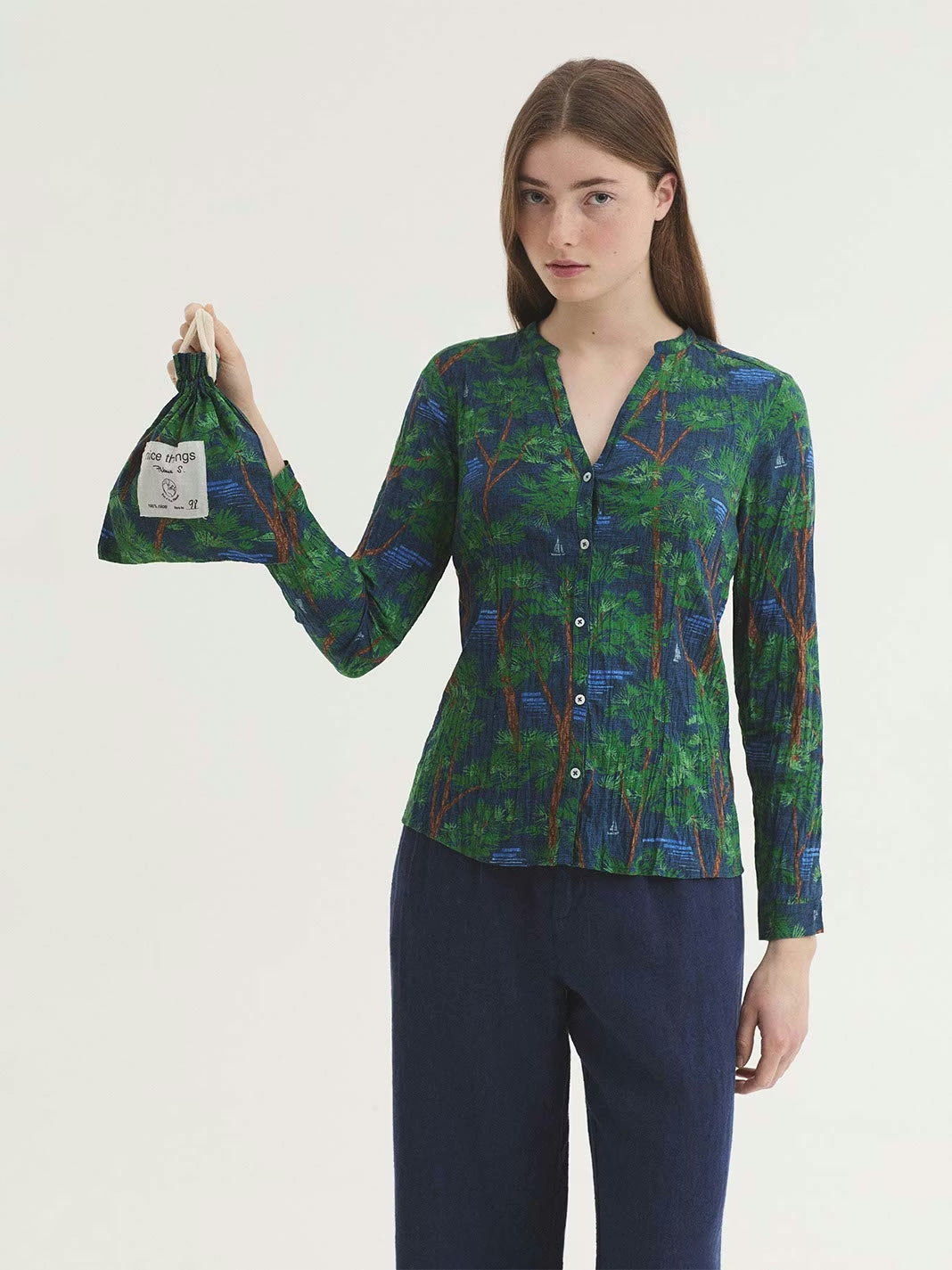 Pine Trees print shirt Blue