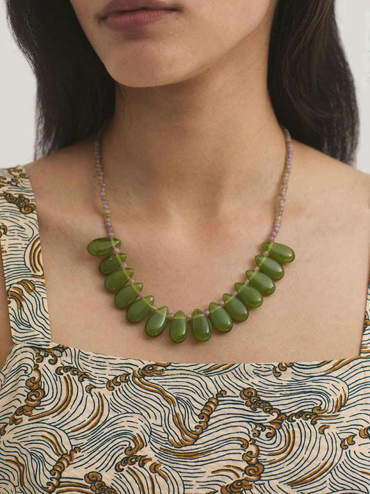 Teardrop beaded necklace Green