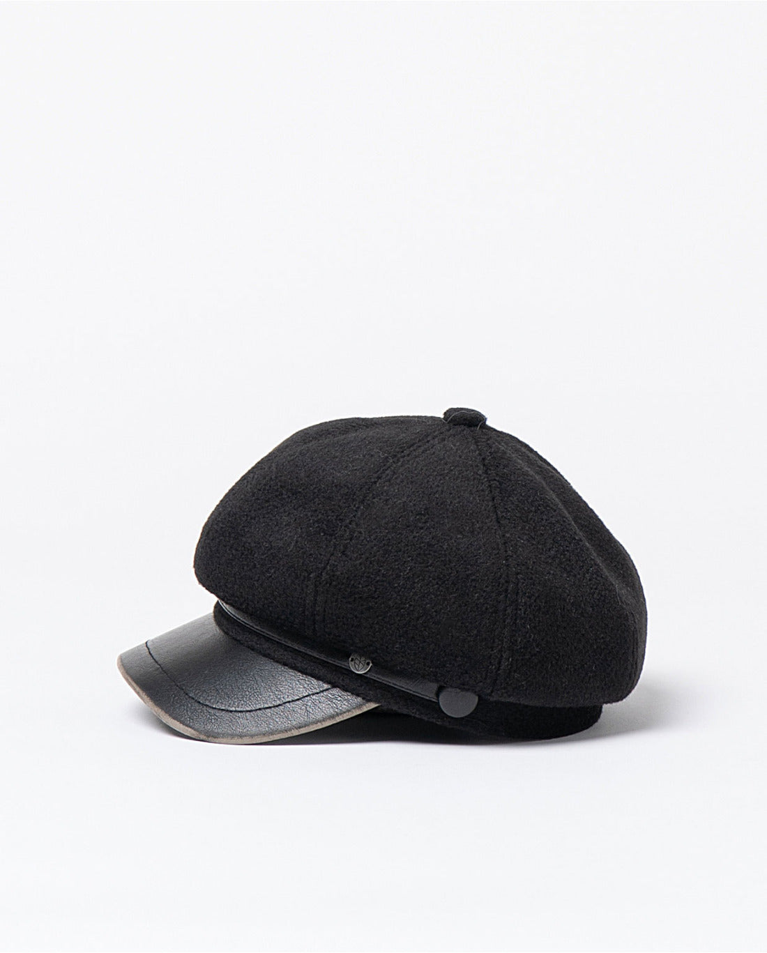 Black texture newsboy cap with faux leather black visor