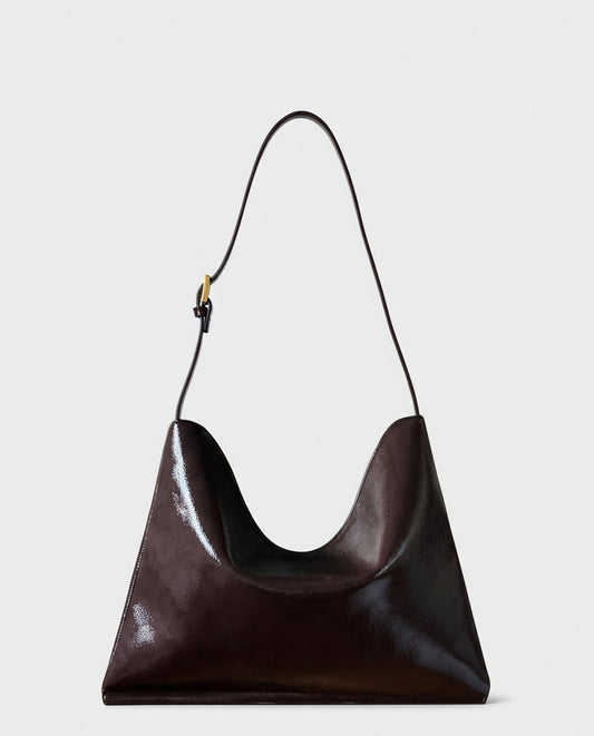 Patent shoulder bag Chocolate