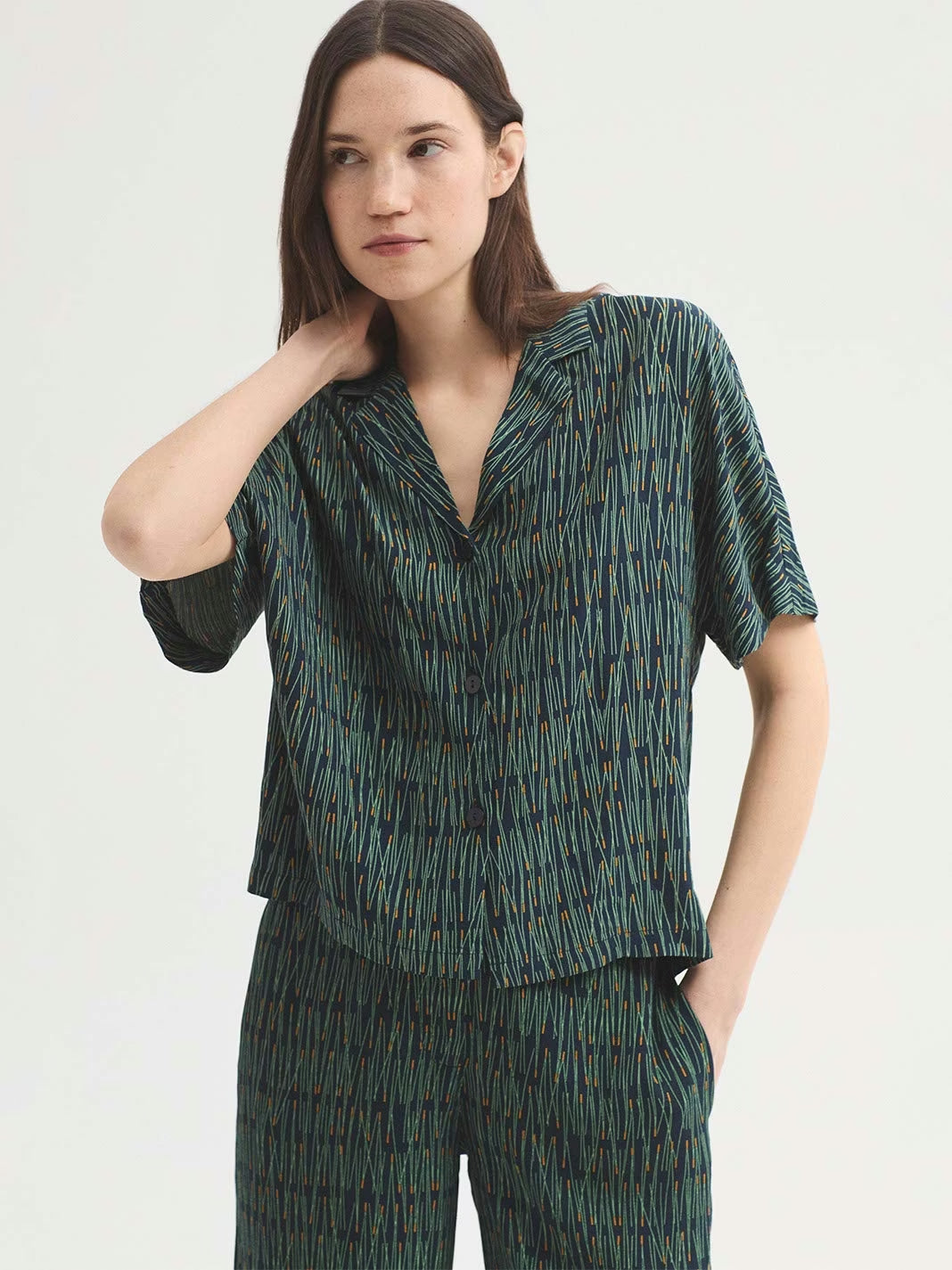 Pine Needles print shirt Navy